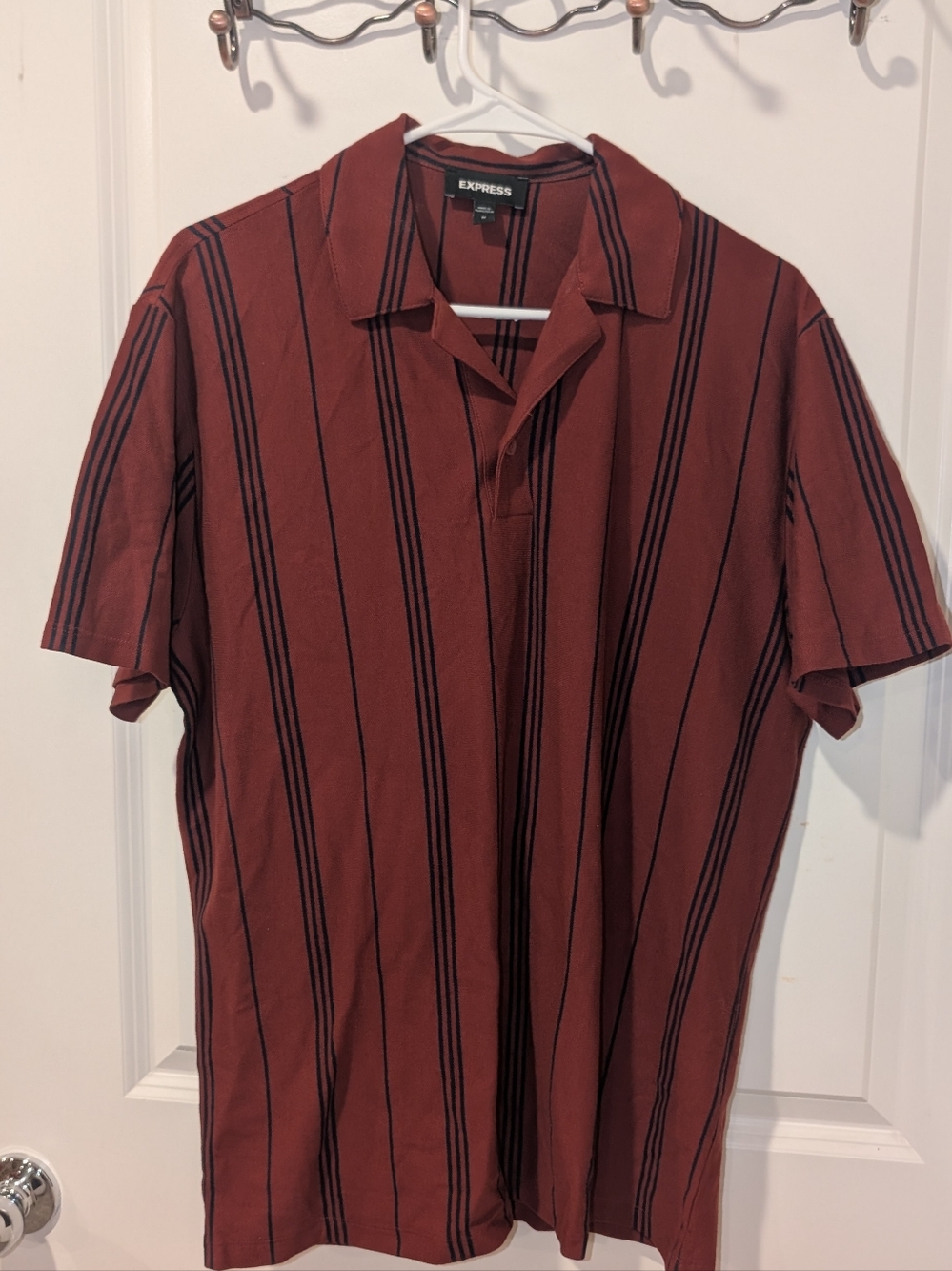 Men's Yacht Polo Maroon Striped Short Sleeve Blouse Frat Loose Style